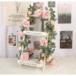 4 count | Pink Rose Floral Vines Green Leaves Garland Wedding Dining Table Decor